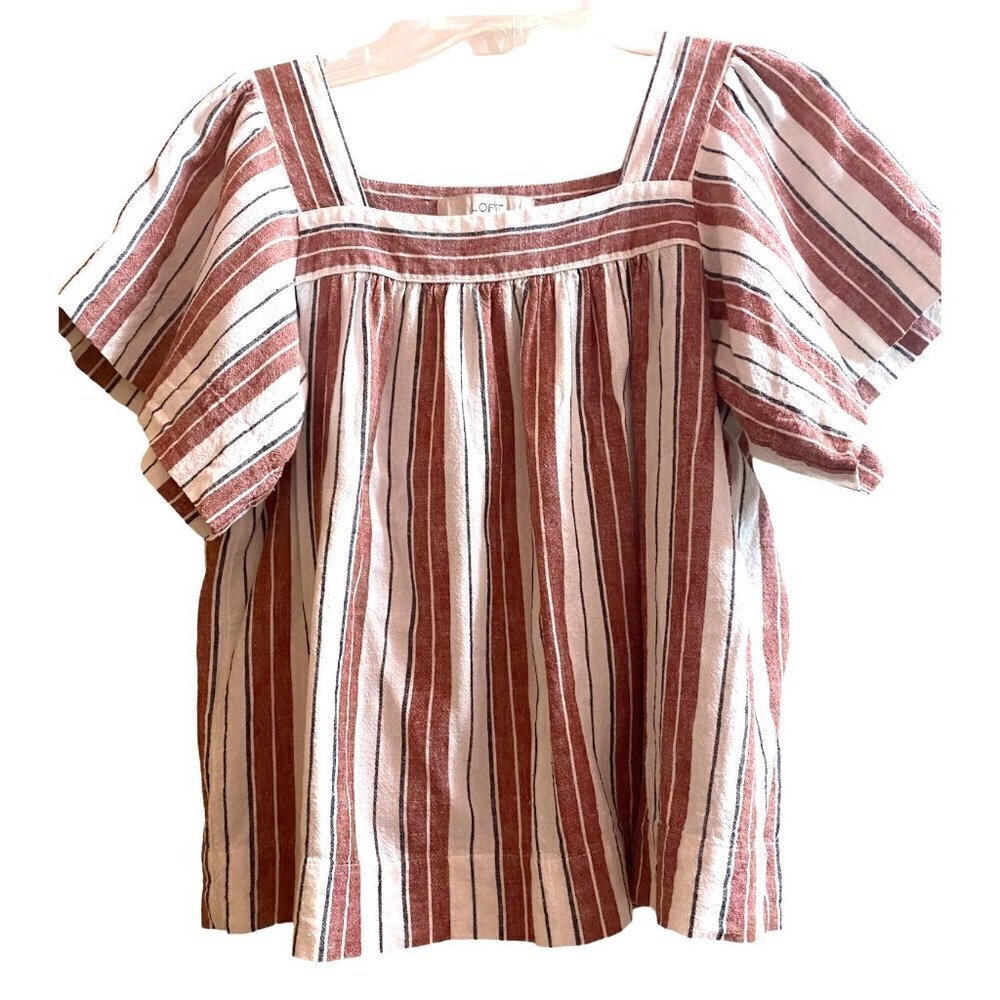 Loft Bossa Nova Red Stripped  Linen Top, XS
